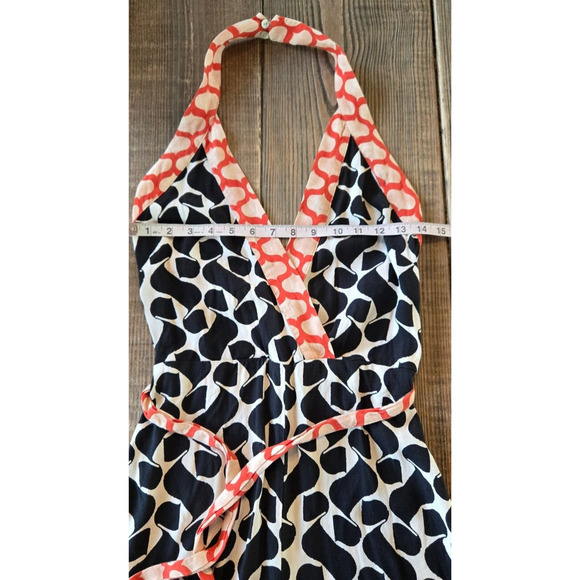 MANGO Womens Jumpsuit Small Black White Printed Halter Wrap Tie Waist Backless - Picture 11 of 13